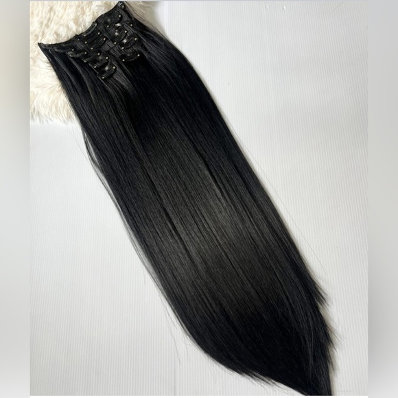 Long Clip ins Black Hair Extensiones 24 In - Picture 1 of 8